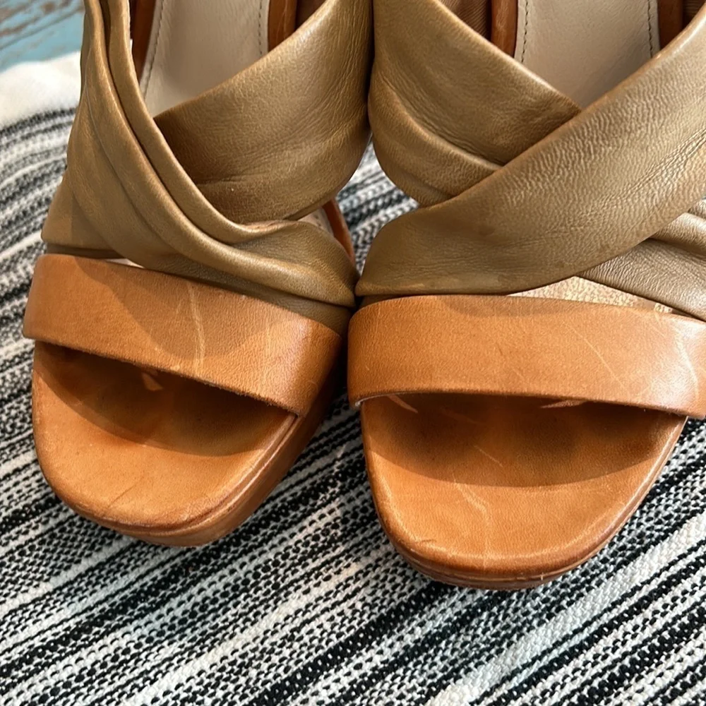 Coach Astor Platform Slingback Heels Tan Leather Strappy Sandals Size 8 - Picture 3 of 6